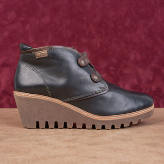 Pikolinos Women Maple Black Leather Lace-up Wedge Ankle Boots sz10US EUR41