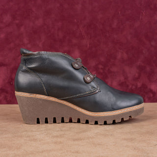 Pikolinos Women Maple Black Leather Lace-up Wedge Ankle Boots sz10US EUR41