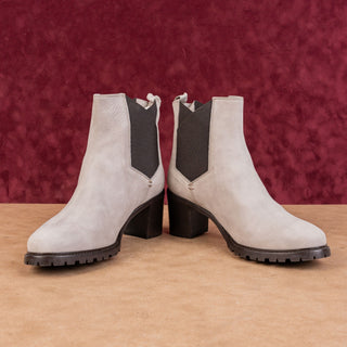 Ross&Snow Women Susana Grey Nubuck Leather Chelsea Lug Boots sz 9US