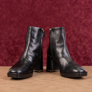 Tory Burch Women Ruby 90 Link Chain Black Leather Chunky Ankle Boots sz 10.5