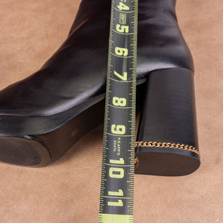 Tory Burch Women Ruby 90 Link Chain Black Leather Chunky Ankle Boots sz 10.5
