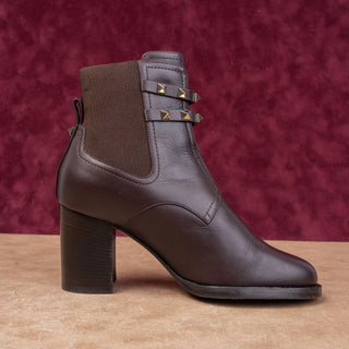 Valentino Garavani Women Rockstud Brown Calfskin Leather Ankle Boots 6.5US EUR37