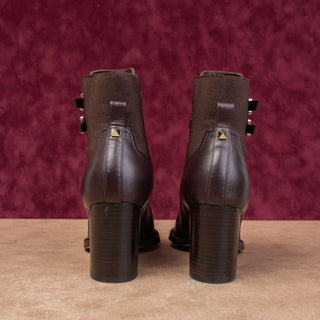 Valentino Garavani Women Rockstud Brown Calfskin Leather Ankle Boots 6.5US EUR37