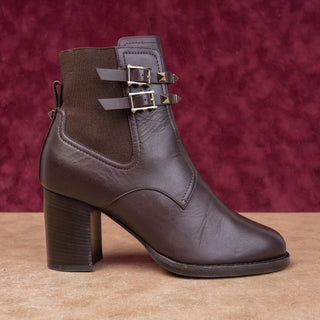 Valentino Garavani Women Rockstud Brown Calfskin Leather Ankle Boots 6.5US EUR37