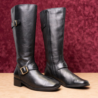 St John Bay Women Vintage Retro 90s Black Leather Zip Riding Tall Boots 7