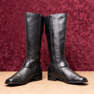St John Bay Women Vintage Retro 90s Black Leather Zip Riding Tall Boots 7