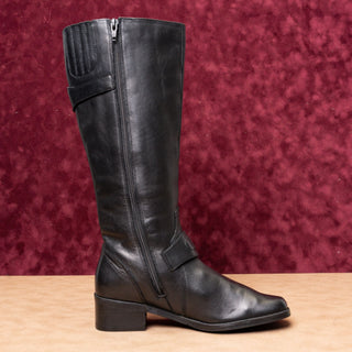 St John Bay Women Vintage Retro 90s Black Leather Zip Riding Tall Boots 7