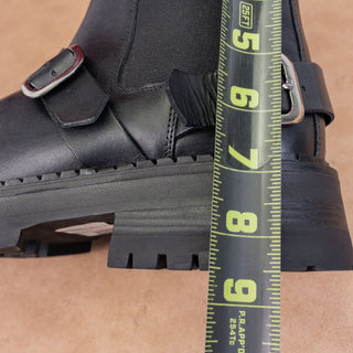 ASOS Design Women Black Leather Buckle Platform Chelsea Moto Boots sz 8US UK6
