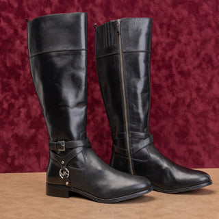 Michael Kors Women Preston Black Leather Riding Equestrian Fashion Boots sz 8.5