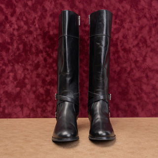 Michael Kors Women Preston Black Leather Riding Equestrian Fashion Boots sz 8.5