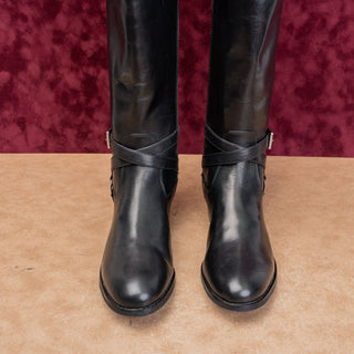 Michael Kors Women Preston Black Leather Riding Equestrian Fashion Boots sz 8.5