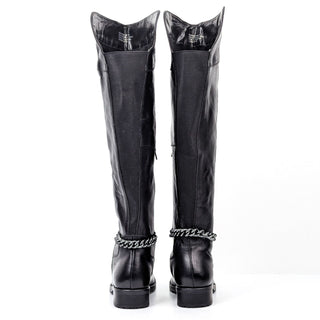 Kurt Geiger London Women Vito OTK Black Leather Chain Moto Tall Boots sz 10