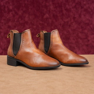 Steve Madden Women Dares Cognac Leather Elastic Panel Ankle Chelsea Boots sz 8.5