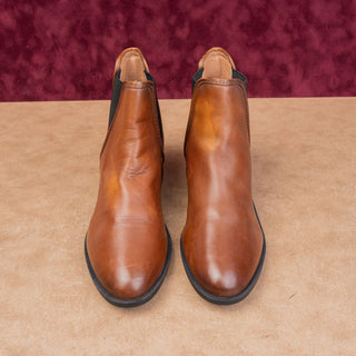 Steve Madden Women Dares Cognac Leather Elastic Panel Ankle Chelsea Boots sz 8.5