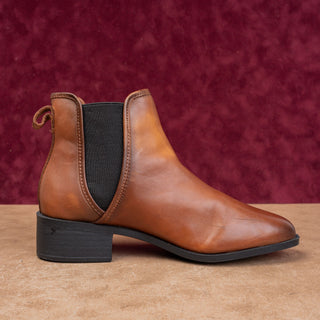 Steve Madden Women Dares Cognac Leather Elastic Panel Ankle Chelsea Boots sz 8.5