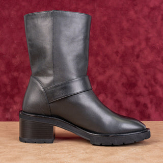 Stuart Weitzman Women Boulevard Black Leather Moto Buckle Mid Calf Boots sz 7