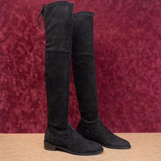 Stuart Weitzman Women Lowland Back Lace Black Suede OTK fashion Boots size 7.5