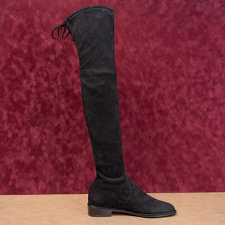 Stuart Weitzman Women Lowland Back Lace Black Suede OTK fashion Boots size 7.5