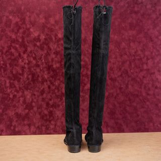Stuart Weitzman Women Lowland Back Lace Black Suede OTK fashion Boots size 7.5