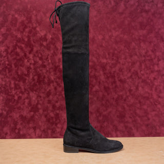Stuart Weitzman Women Lowland Back Lace Black Suede OTK fashion Boots size 7.5