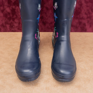 Joules Women Floral Navy Blue Festival Wellies Rain Rubber Boots 11US EUR43