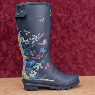 Joules Women Floral Navy Blue Festival Wellies Rain Rubber Boots 11US EUR43