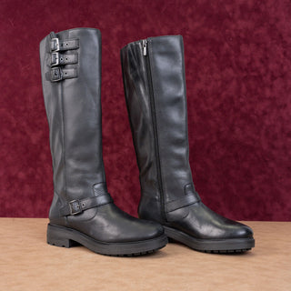 Lucky Brand Women Citere Black Leather Zip Riding Moto Tall Boots 8US EUR 39