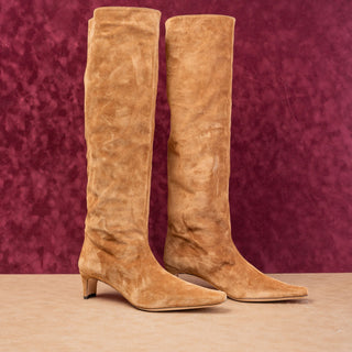 Staud Women Wally Tall Brown Suede Leather Dressy Western Boots sz 12 EUR42