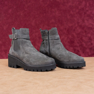 Mephisto Women Fauve Grey Suede Strap Moto Ankle Boots size 7US UK 4.5