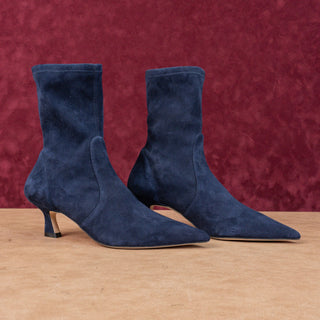 Stuart Weitzman Women Vinnie 50mm Nice Blue Suede Kitten Heel Ankle Boots sz 8.5