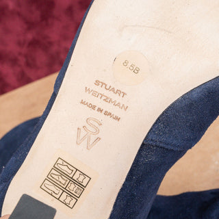 Stuart Weitzman Women Vinnie 50mm Nice Blue Suede Kitten Heel Ankle Boots sz 8.5