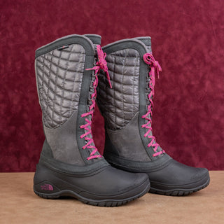 The Northface Wmn Thermoball Utility Grey Fabric Primaloft Winter Boots Sz 7.5