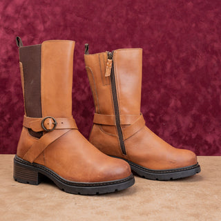 Softwalk Women Neenah Brown Leather Moto Biker Buckle Mid Calf Boots sz 7