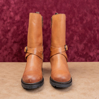 Softwalk Women Neenah Brown Leather Moto Biker Buckle Mid Calf Boots sz 7