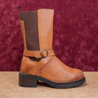 Softwalk Women Neenah Brown Leather Moto Biker Buckle Mid Calf Boots sz 7