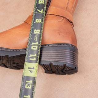 Softwalk Women Neenah Brown Leather Moto Biker Buckle Mid Calf Boots sz 7