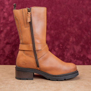 Softwalk Women Neenah Brown Leather Moto Biker Buckle Mid Calf Boots sz 7