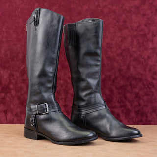 Matisse Women Flashback Black Leather Back Zip Wide Calf Riding Knee Boots 8.5