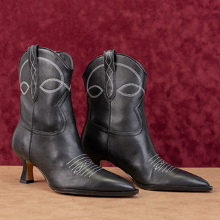 Dolce Vita Women Angel Black Leather Western Cowboy Heel Ankle Boots sz 9