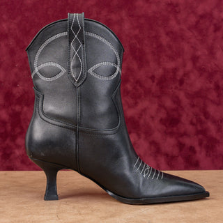 Dolce Vita Women Angel Black Leather Western Cowboy Heel Ankle Boots sz 9