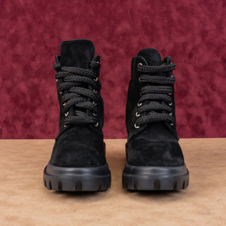 AGL Women Maxine Lux Black Suede Lace-up Combat Ankle Boots sz 6US EUR36.5