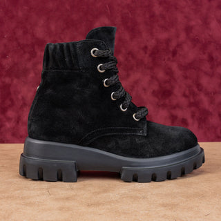 AGL Women Maxine Lux Black Suede Lace-up Combat Ankle Boots sz 6US EUR36.5