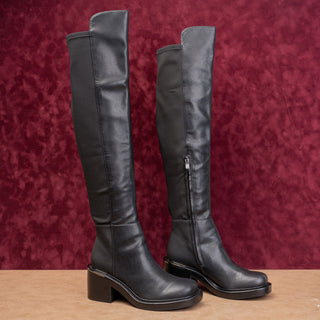 DKNY Women Cee Black Faux Leather Retro Vintage Y2K Zip OTK Boots 6.5