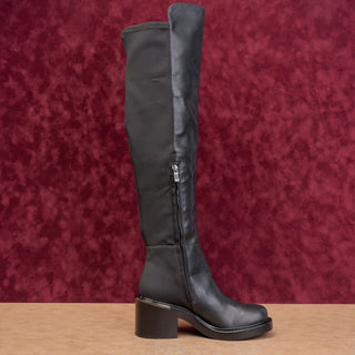 DKNY Women Cee Black Faux Leather Retro Vintage Y2K Zip OTK Boots 6.5