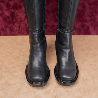 DKNY Women Cee Black Faux Leather Retro Vintage Y2K Zip OTK Boots 6.5
