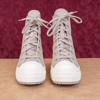 Converse Women Luxe 70 Heel Knit Off Beige Lace-up Heel Ankle Boot sz 8