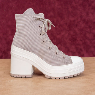 Converse Women Luxe 70 Heel Knit Off Beige Lace-up Heel Ankle Boot sz 8