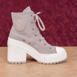 Converse Women Luxe 70 Heel Knit Off Beige Lace-up Heel Ankle Boot sz 8