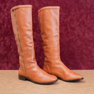 JCrew Wmn Vintage Y2K Brown Leather Classic Riding Fashion Boho Zip Boots 5.5