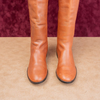 JCrew Wmn Vintage Y2K Brown Leather Classic Riding Fashion Boho Zip Boots 5.5